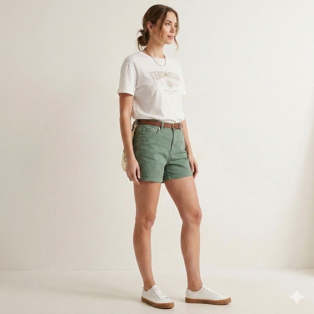 Vero Moda Mid-rise Denim Shorts Sage Green Stretch 3-pocket Safari Womens XL